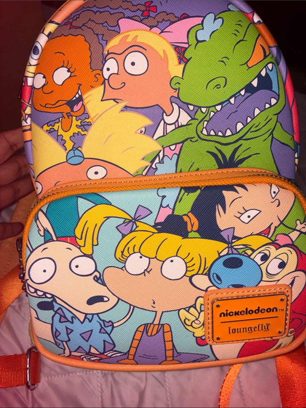 Loungefly Rugrats Multicolor Character Mini Backpack with Orange Trim